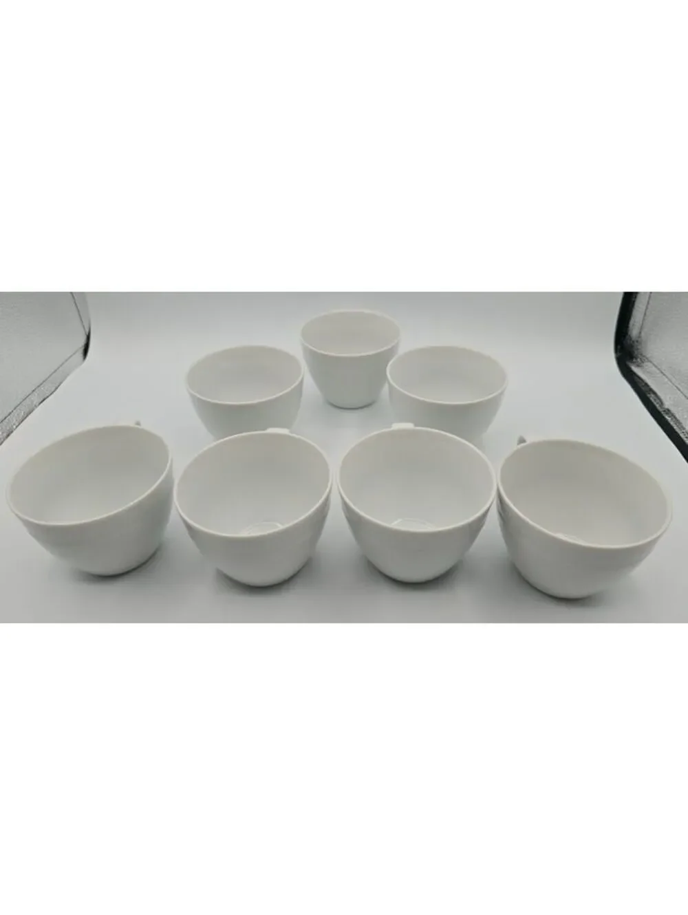 Vintage Pottery Barn Textured White Coffee Tea Cups Set of 7 Made In Japan 2001